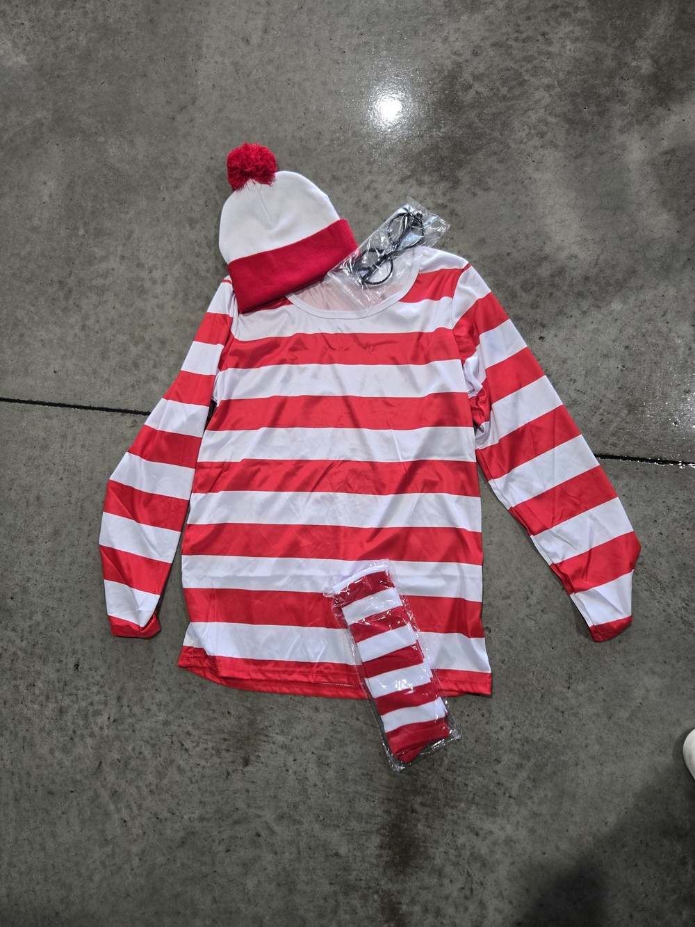 2 MEDIUM Red & White Striped Costume Set with Pom Pom Hat